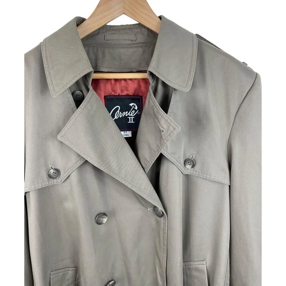 Vintage Arnie II Trench Coat Mens 44L Khaki Zip Out Lining Pockets Belted - Picture 4 of 13